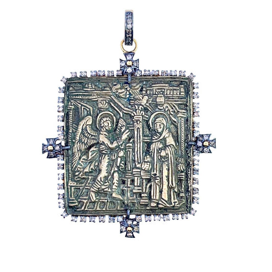Modern, 17th Century bronze icon with new setting and diamonds