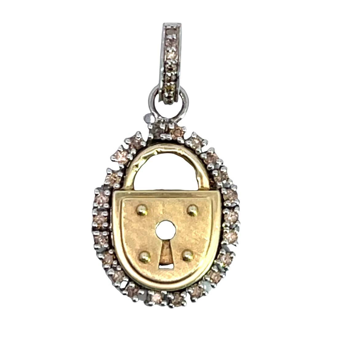 Modern 14KY gold, sterling silver and natural diamond padlock pendant