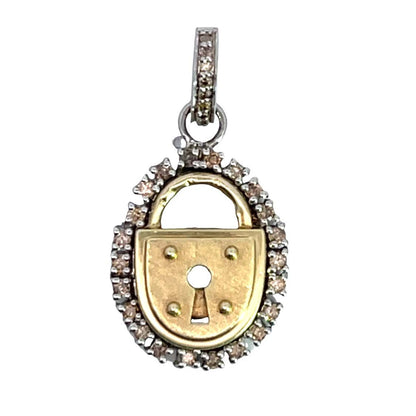 Modern 14KY gold, sterling silver and natural diamond padlock pendant