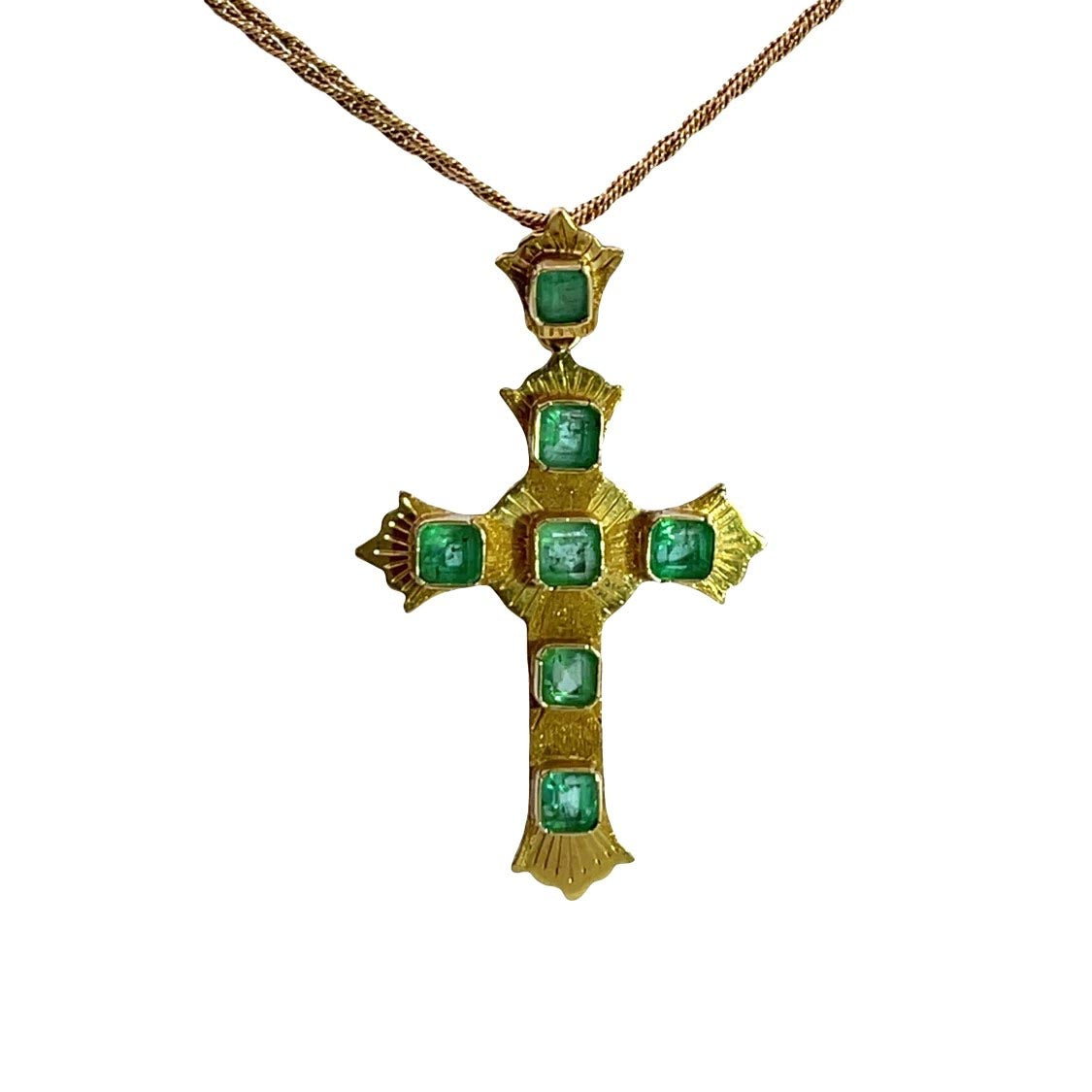 Vintage 18KY gold and emerald cross pendant