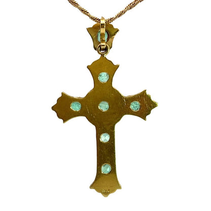 Vintage 18KY gold and emerald cross pendant
