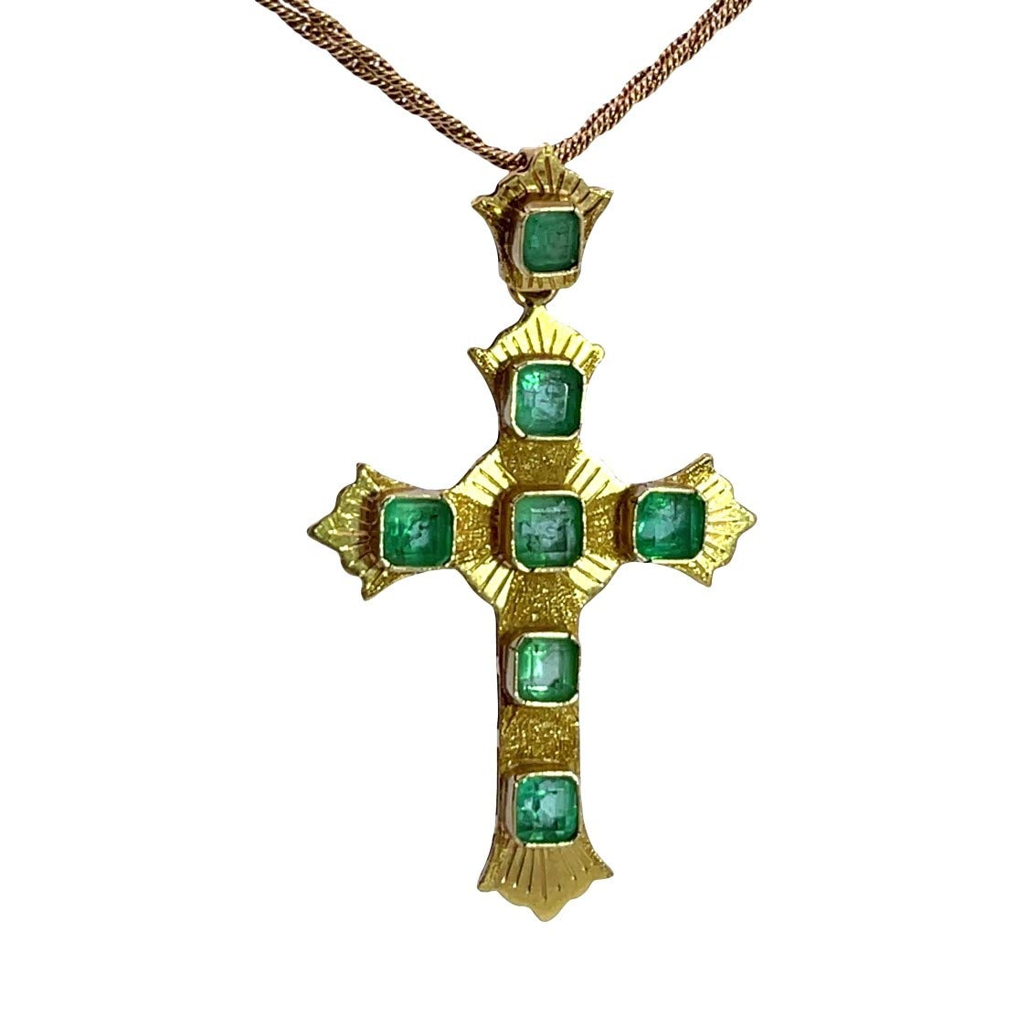 Vintage 18KY gold and emerald cross pendant