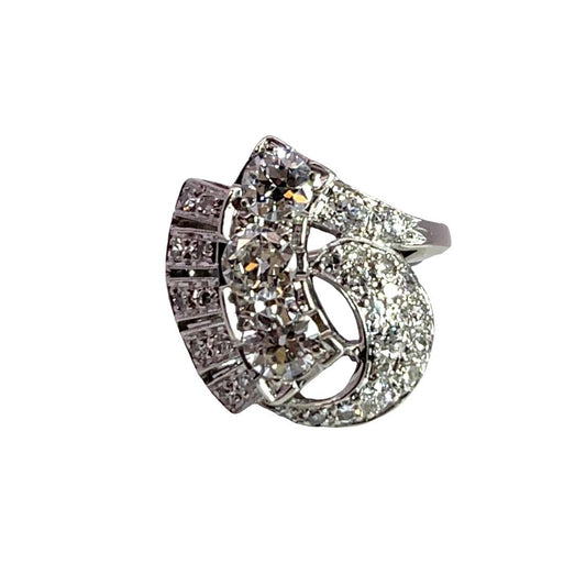 Art Deco 14K white gold and natural diamond ring