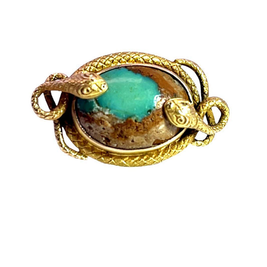 Victorian 14KY gold and turquoise double snake ring