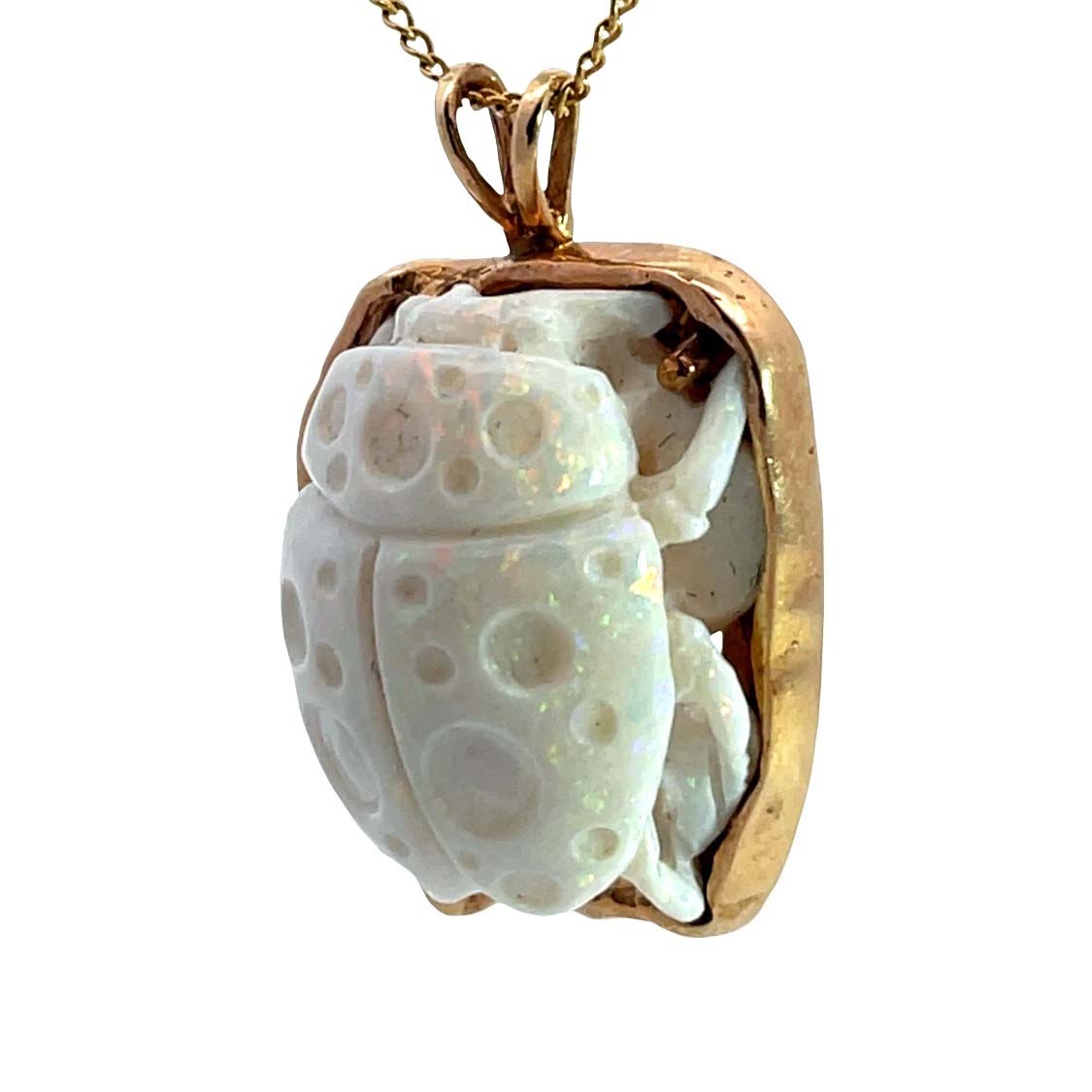 Modern 14KY gold and opal carved lady bug pendant