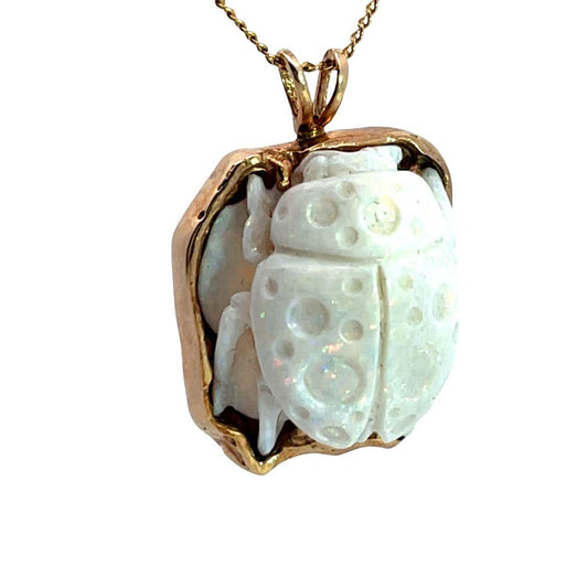 Modern 14KY gold and opal carved lady bug pendant