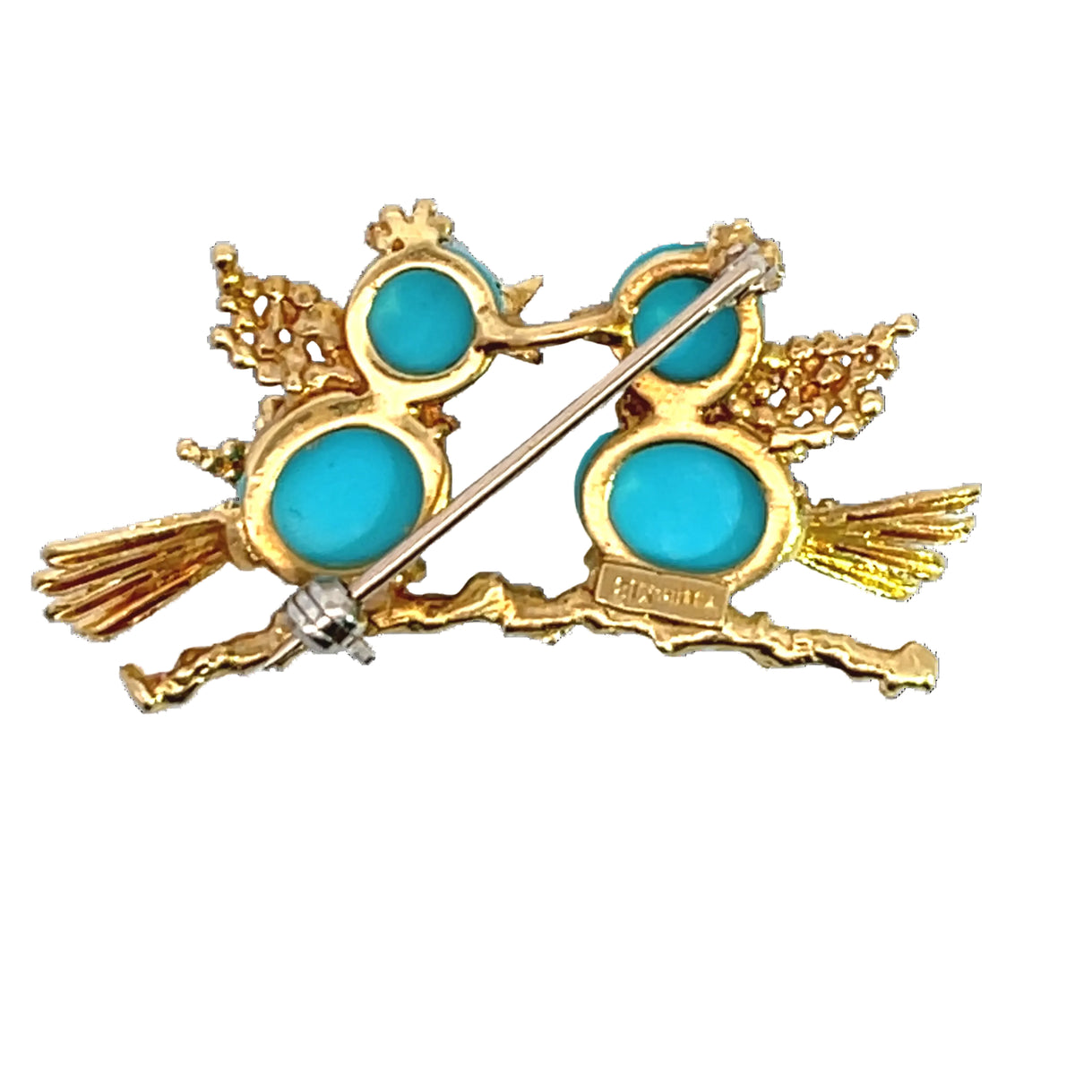 Mid Century Modern 18KY gold, ruby and turquoise brooch