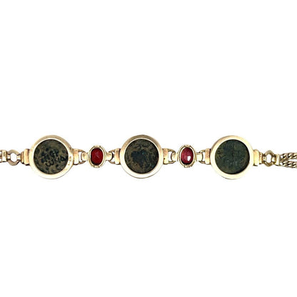 Modern 14KY gold with Ancient Israeli coins and garnet link bracelet