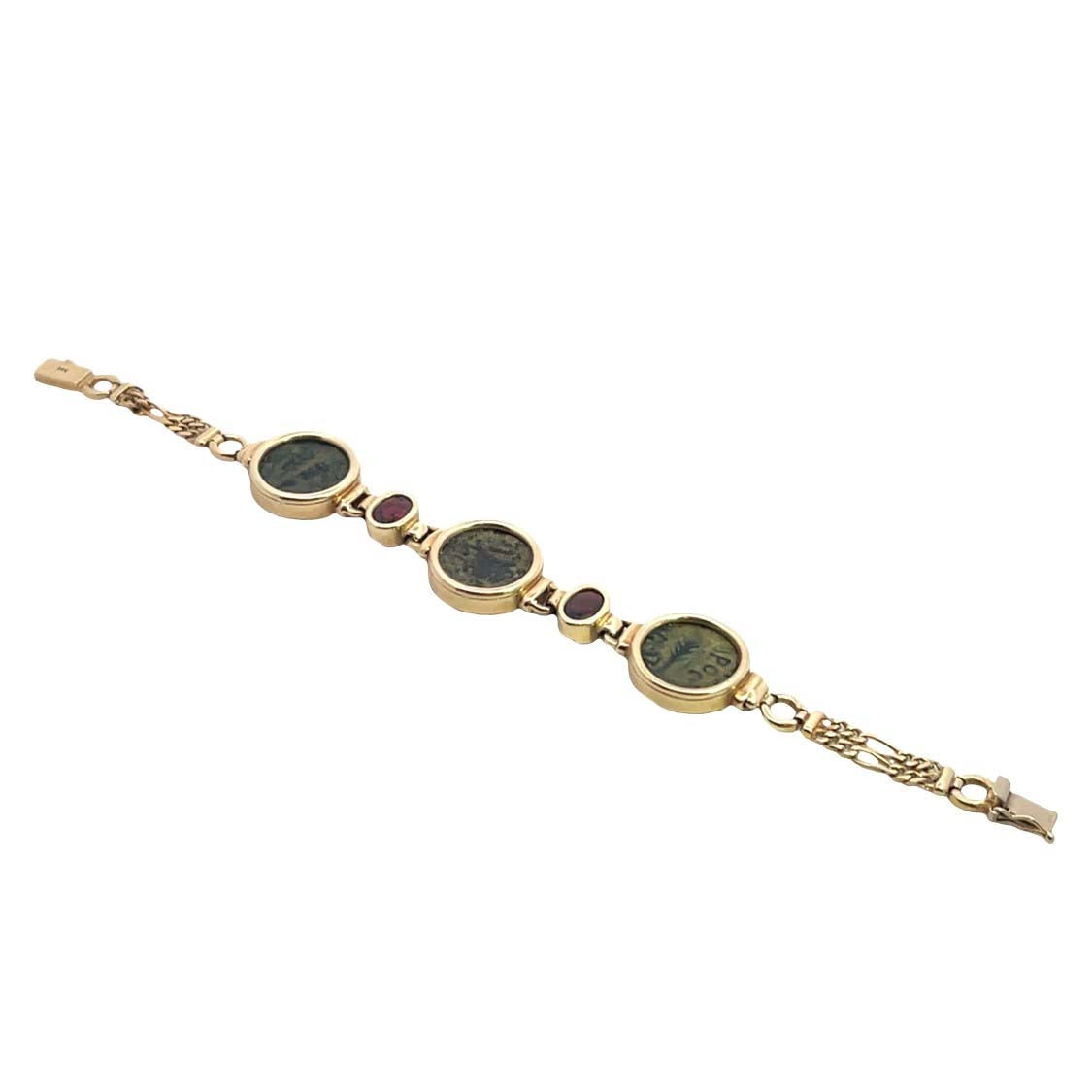 Modern 14KY gold with Ancient Israeli coins and garnet link bracelet