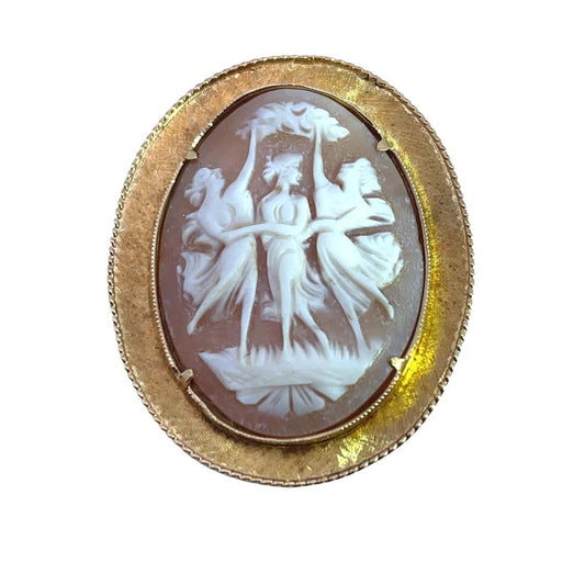 Victorian 18KY gold Shell cameo '3 Graces' convertible pendant and brooch