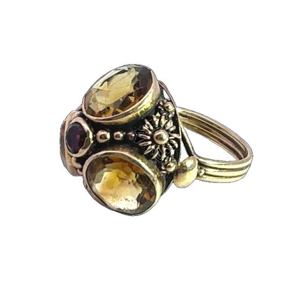 Etruscan Revival 14KY gold, citrine and ruby ring