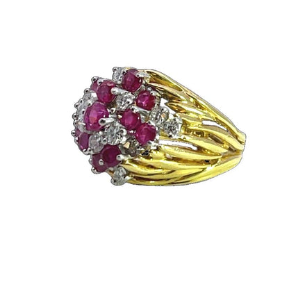Brutalist 18KY gold natural red ruby and diamond ring
