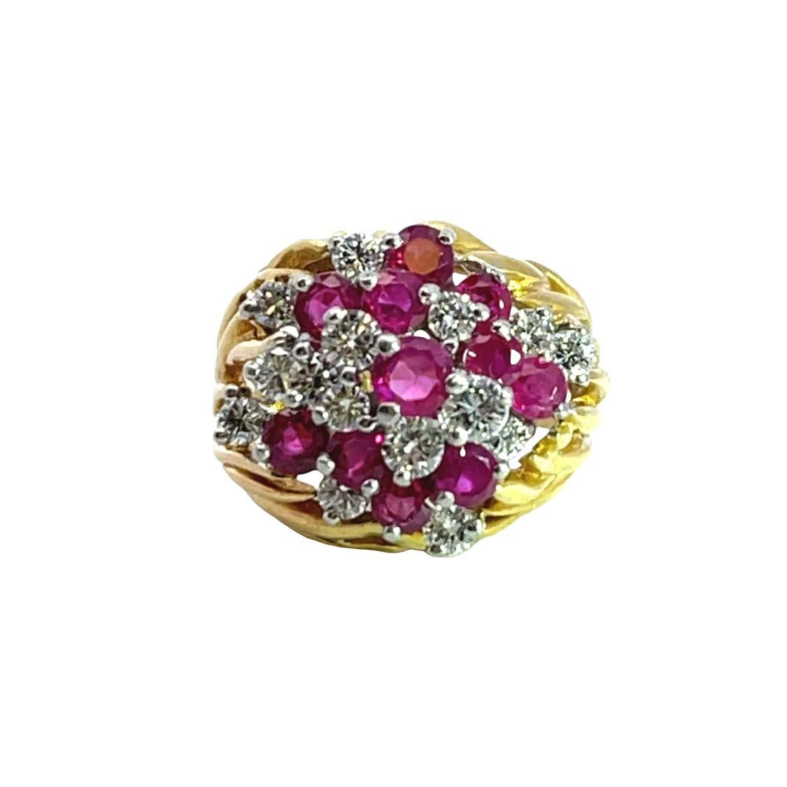 Brutalist 18KY gold natural red ruby and diamond ring