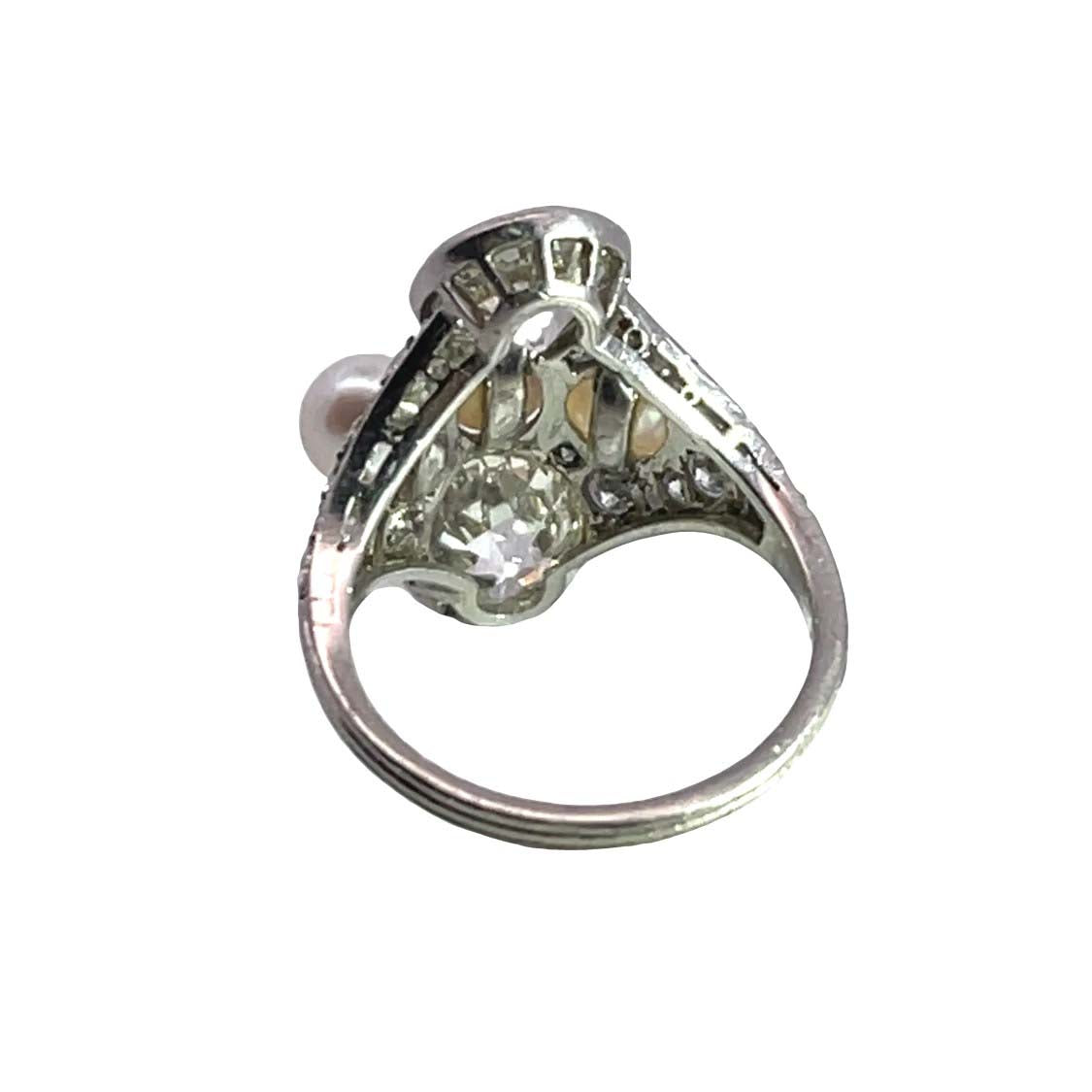 Belle Epoch platinum, diamond and natural pearl ring