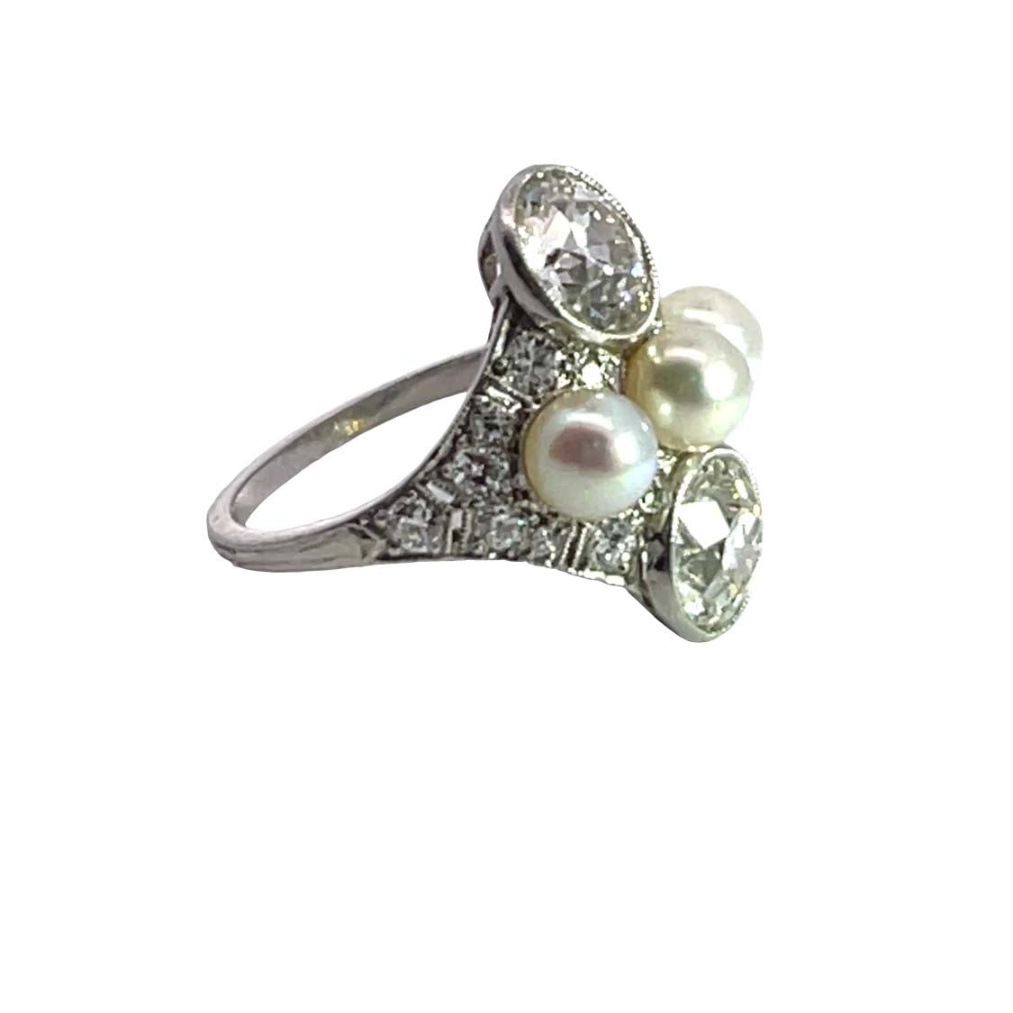 Belle Epoch platinum, diamond and natural pearl ring