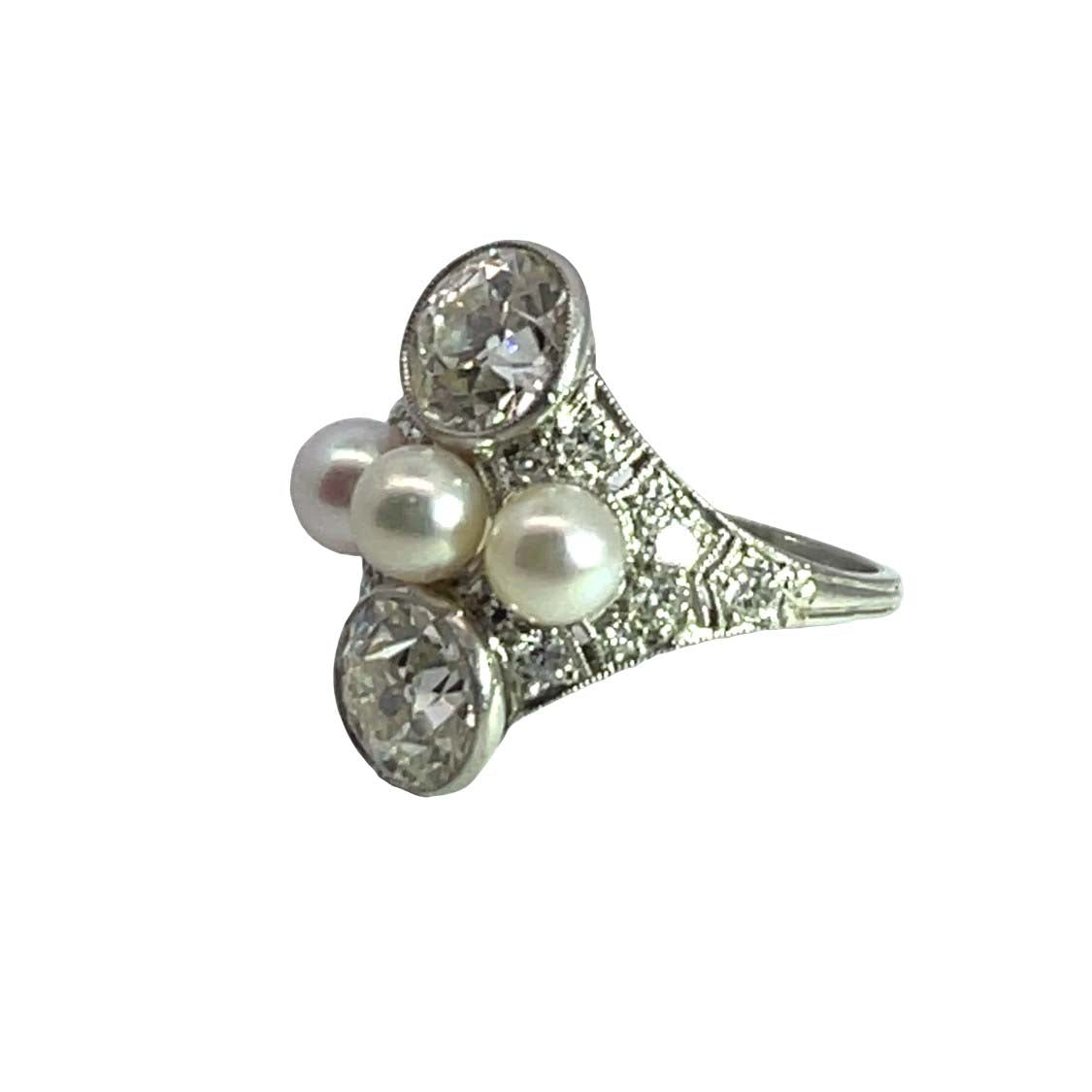 Belle Epoch platinum, diamond and natural pearl ring