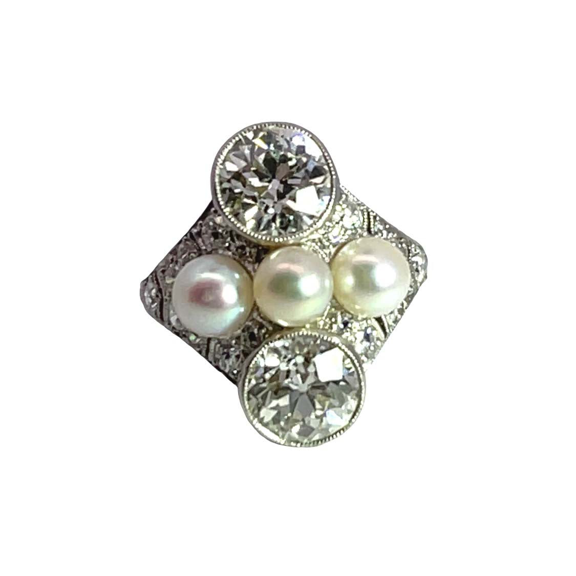 Belle Epoch platinum, diamond and natural pearl ring