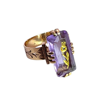 Victorian 10KY gold, amethyst and diamond 'Rose of Sharon' ring