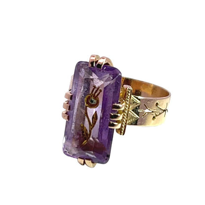 Victorian 10KY gold, amethyst and diamond 'Rose of Sharon' ring