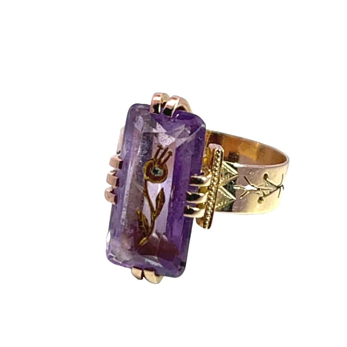 Victorian 10KY gold, amethyst and diamond 'Rose of Sharon' ring