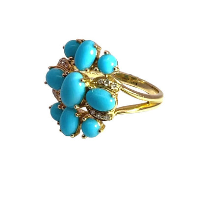 Modern 14KY gold, turquoise and natural diamond cocktail ring