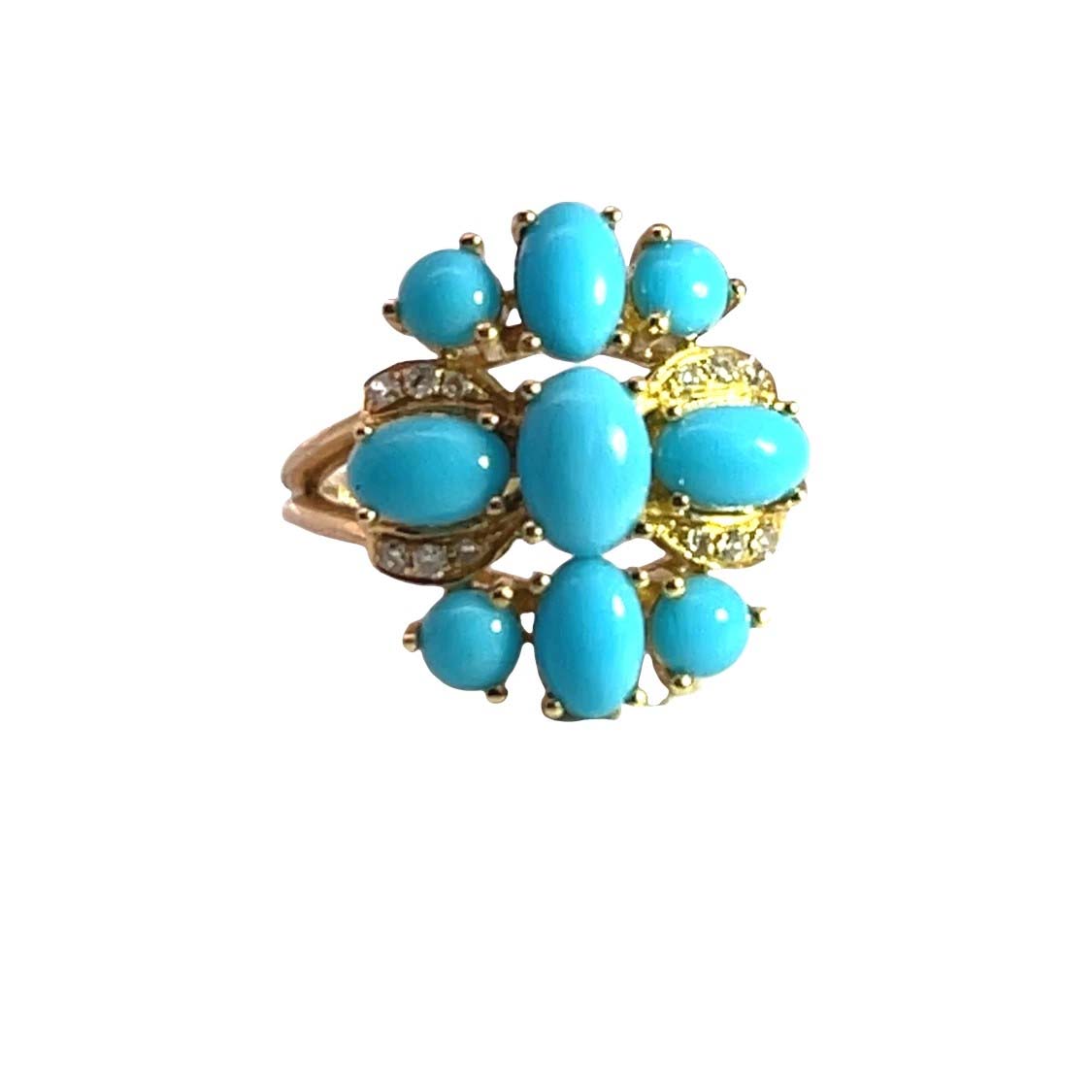 Modern 14KY gold, turquoise and natural diamond cocktail ring