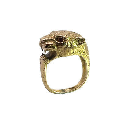Modern 18KY gold and ruby Leopard ring