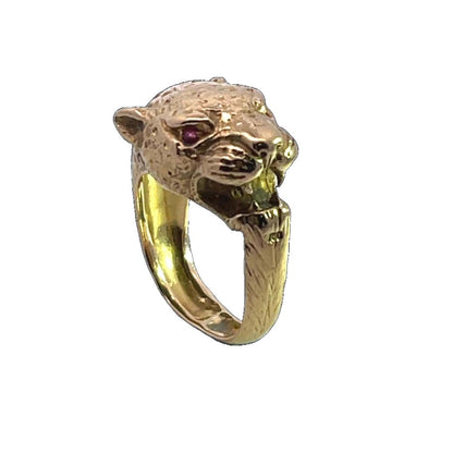 Modern 18KY gold and ruby Leopard ring