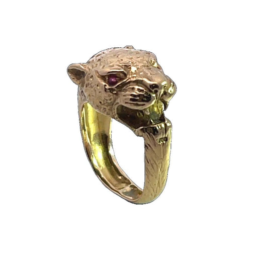 Modern 18KY gold and ruby Leopard ring