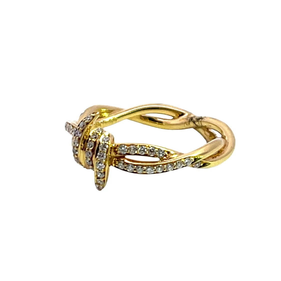 Modern 18KY gold and diamond 'Forget Me Knot' ring