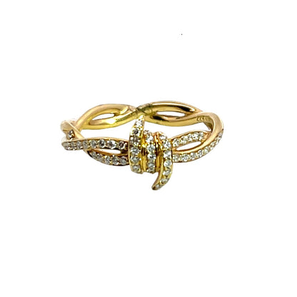 Modern 18KY gold and diamond 'Forget Me Knot' ring