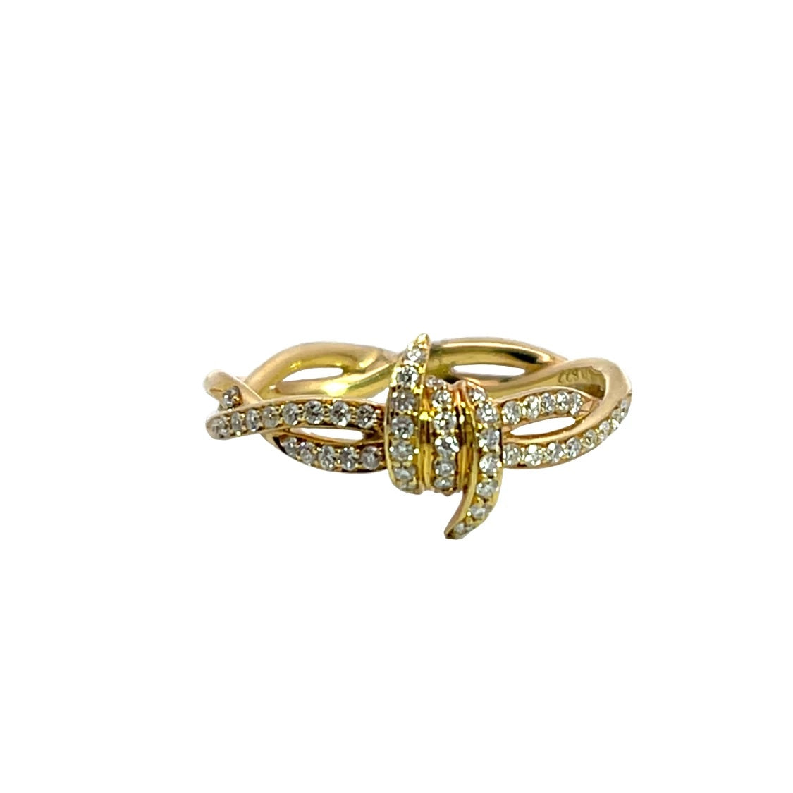 Modern 18KY gold and diamond 'Forget Me Knot' ring