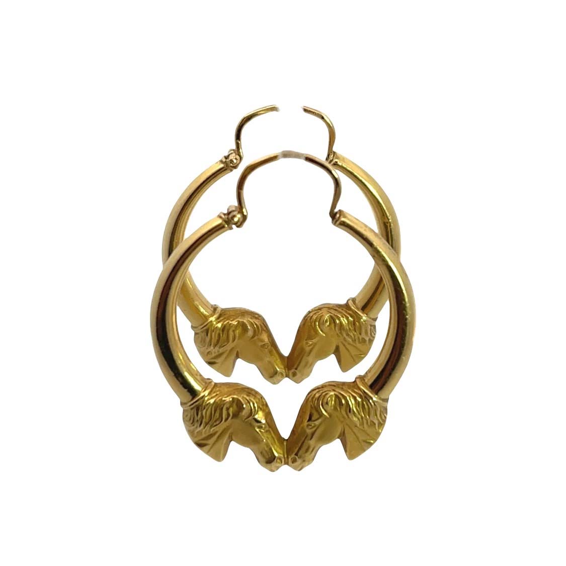 Modern 18KY gold horse head hoop earrings