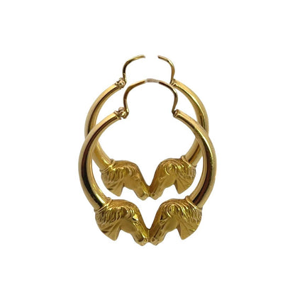 Modern 18KY gold horse head hoop earrings