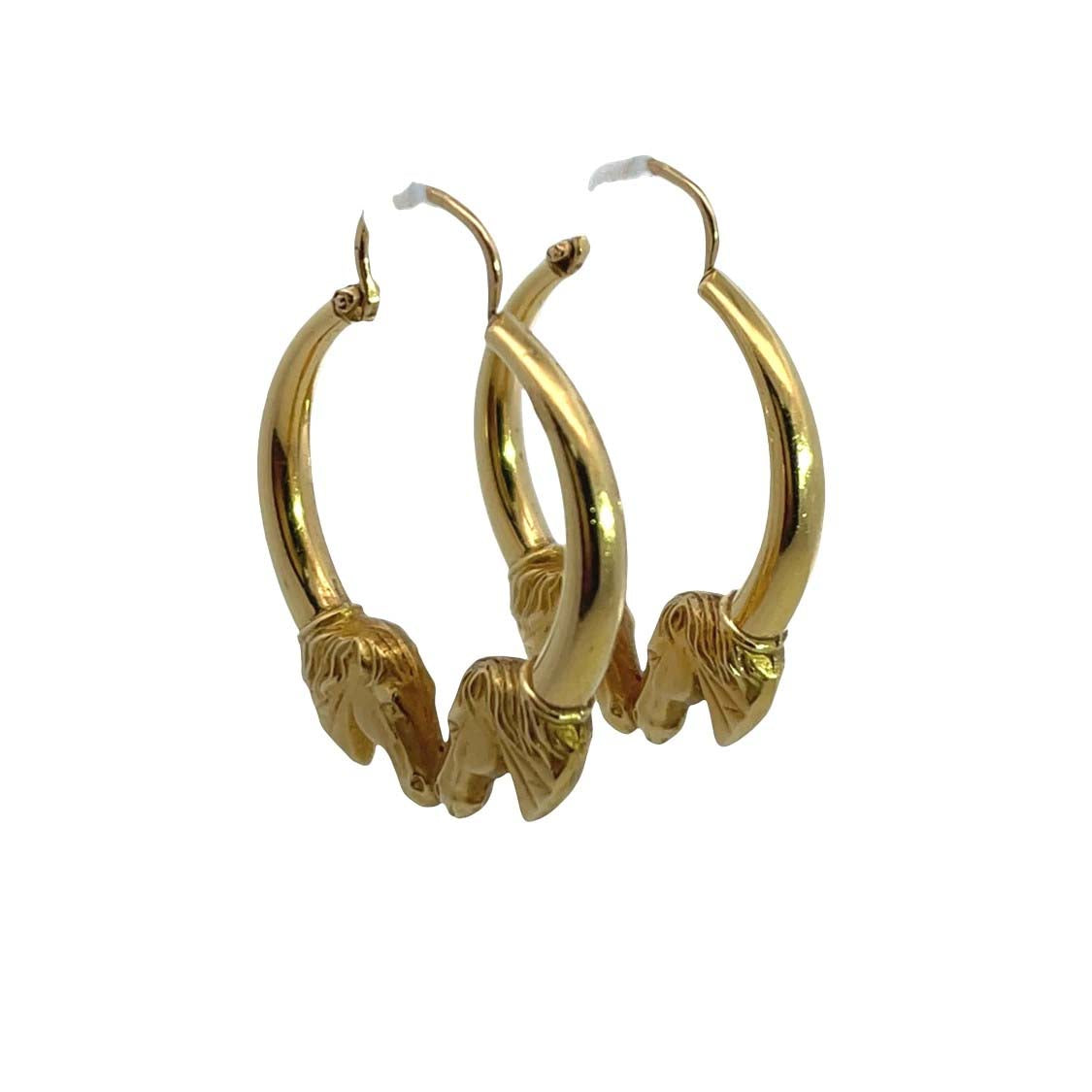 Modern 18KY gold horse head hoop earrings