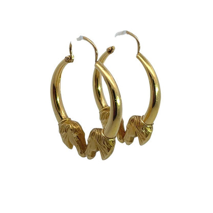 Modern 18KY gold horse head hoop earrings