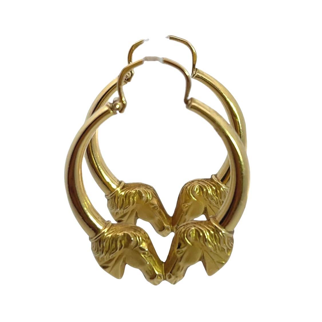 Modern 18KY gold horse head hoop earrings