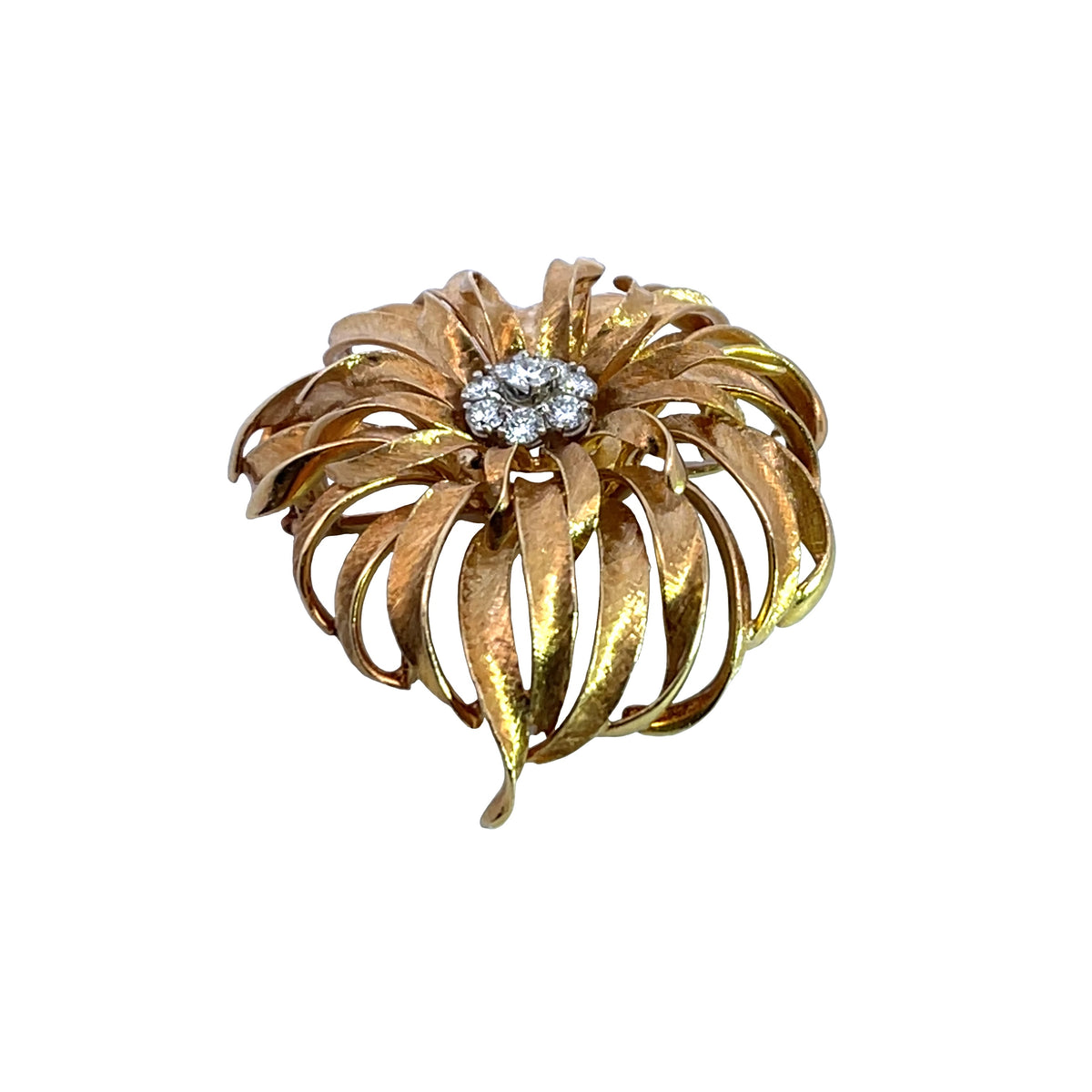 Modern 18KY gold and natural white diamond French brooch