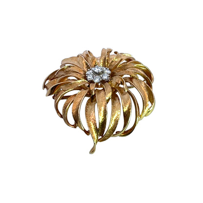 Modern 18KY gold and natural white diamond French brooch