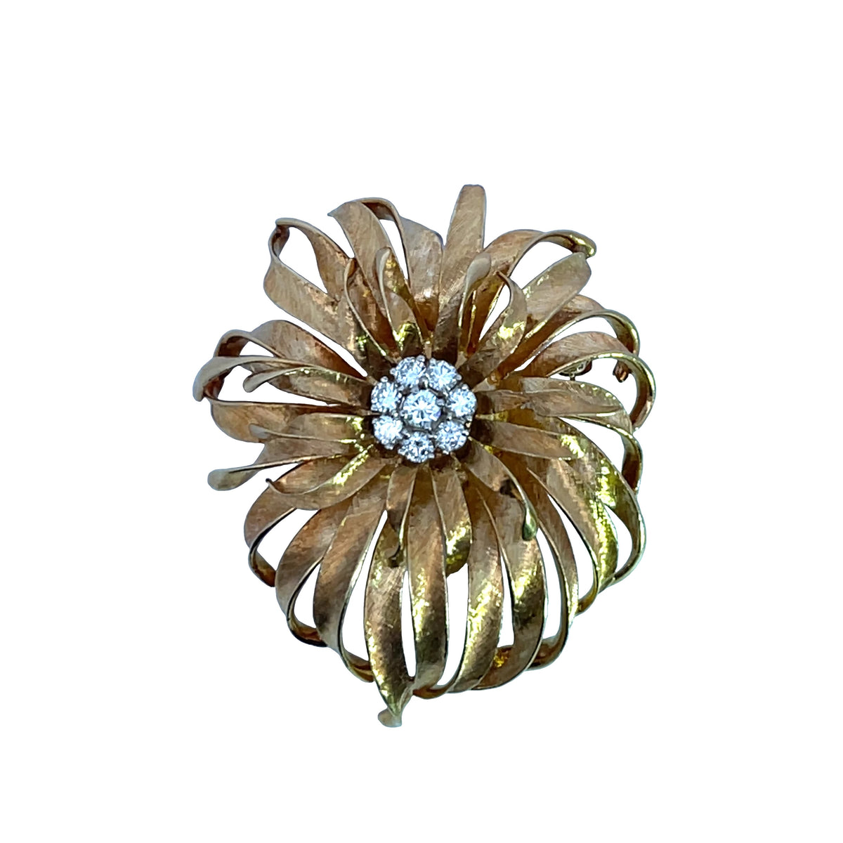 Modern 18KY gold and natural white diamond French brooch