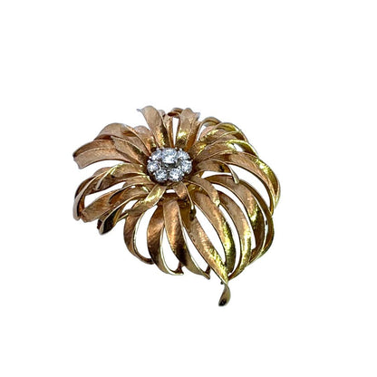 Modern 18KY gold and natural white diamond French brooch