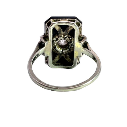Art Deco 14K white gold, onyx and Old European Cut diamond ring