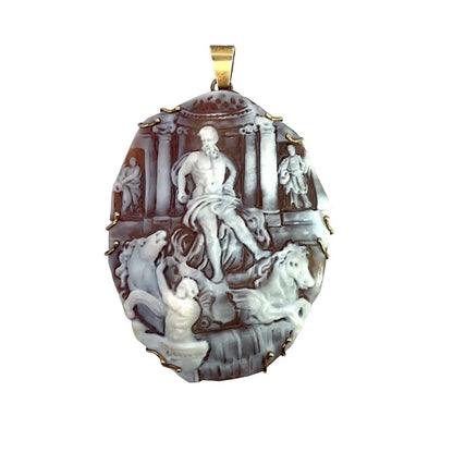 Victorian 10KY gold carved shell cameo of Trevi Fountain in Rome