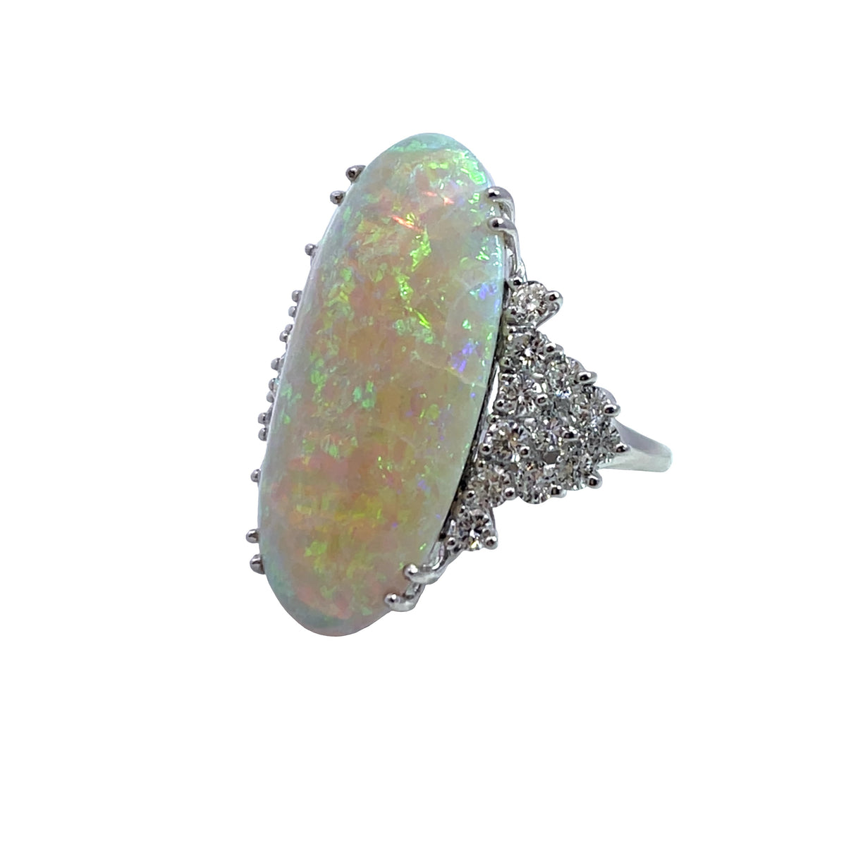 Modern Platinum Welo opal and diamond cocktail ring