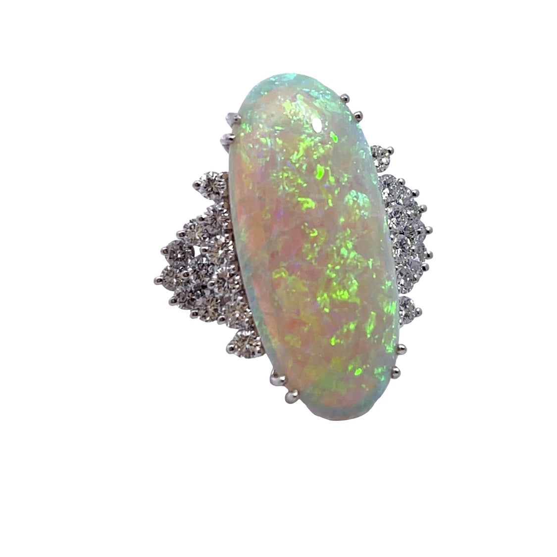 Modern Platinum Welo opal and diamond cocktail ring