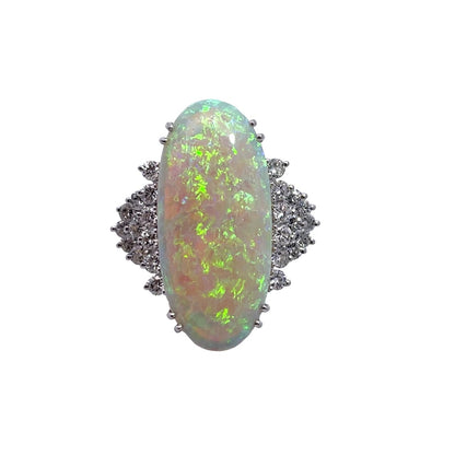Modern Platinum Welo opal and diamond cocktail ring