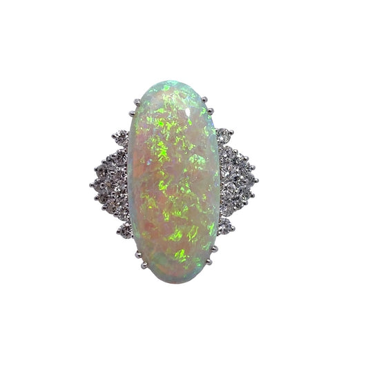 Modern Platinum Welo opal and diamond cocktail ring