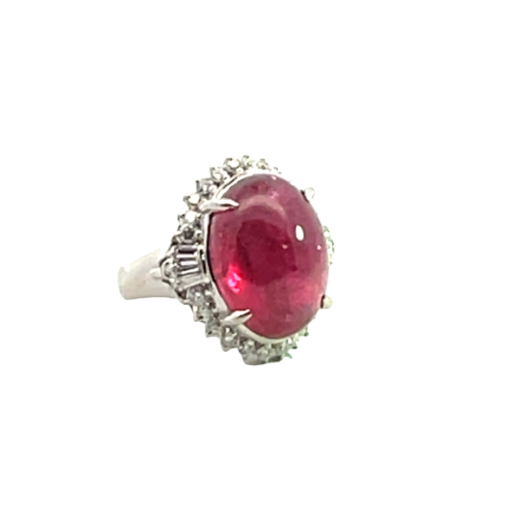 Art Deco Platinum, Rubellite and Diamond Coctail Ring