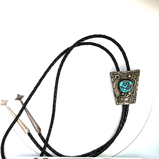 Bolo tie hand crafted sterling and turquoise