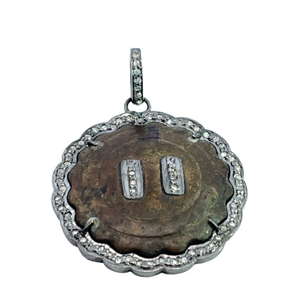 Ancient and Modern Sterling Silver and diamond Viking button pendant
